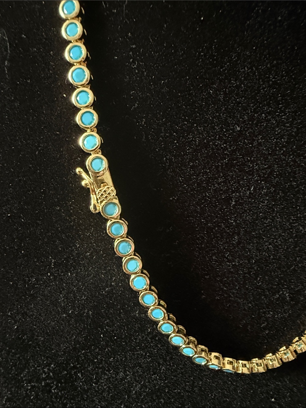Adina Eden CZ Bezel Tennis Necklace with Turquoise Discs - Picture 2 of 4